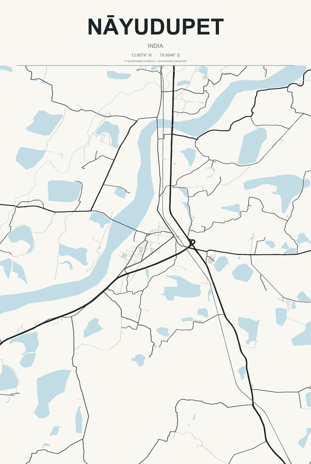 Nāyudupet, India City Map Aluminum Sign in Headline Atlas style