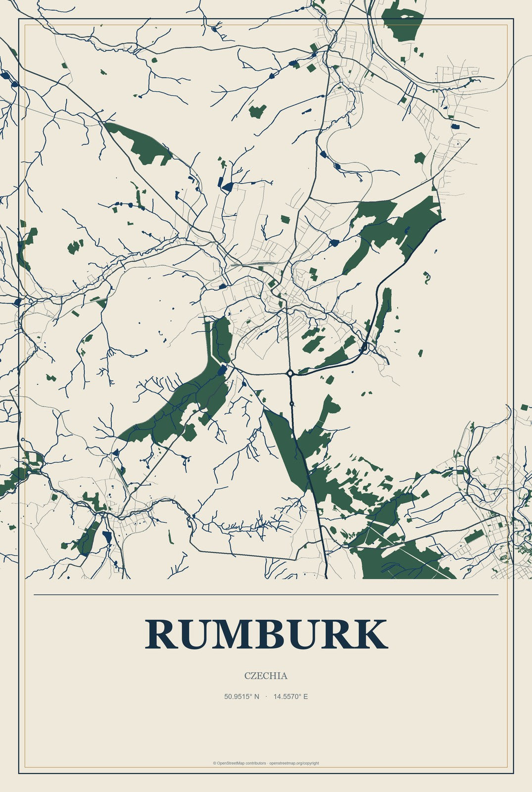Rumburk, Czechia City Map Aluminum Sign in Coastal Cutout style