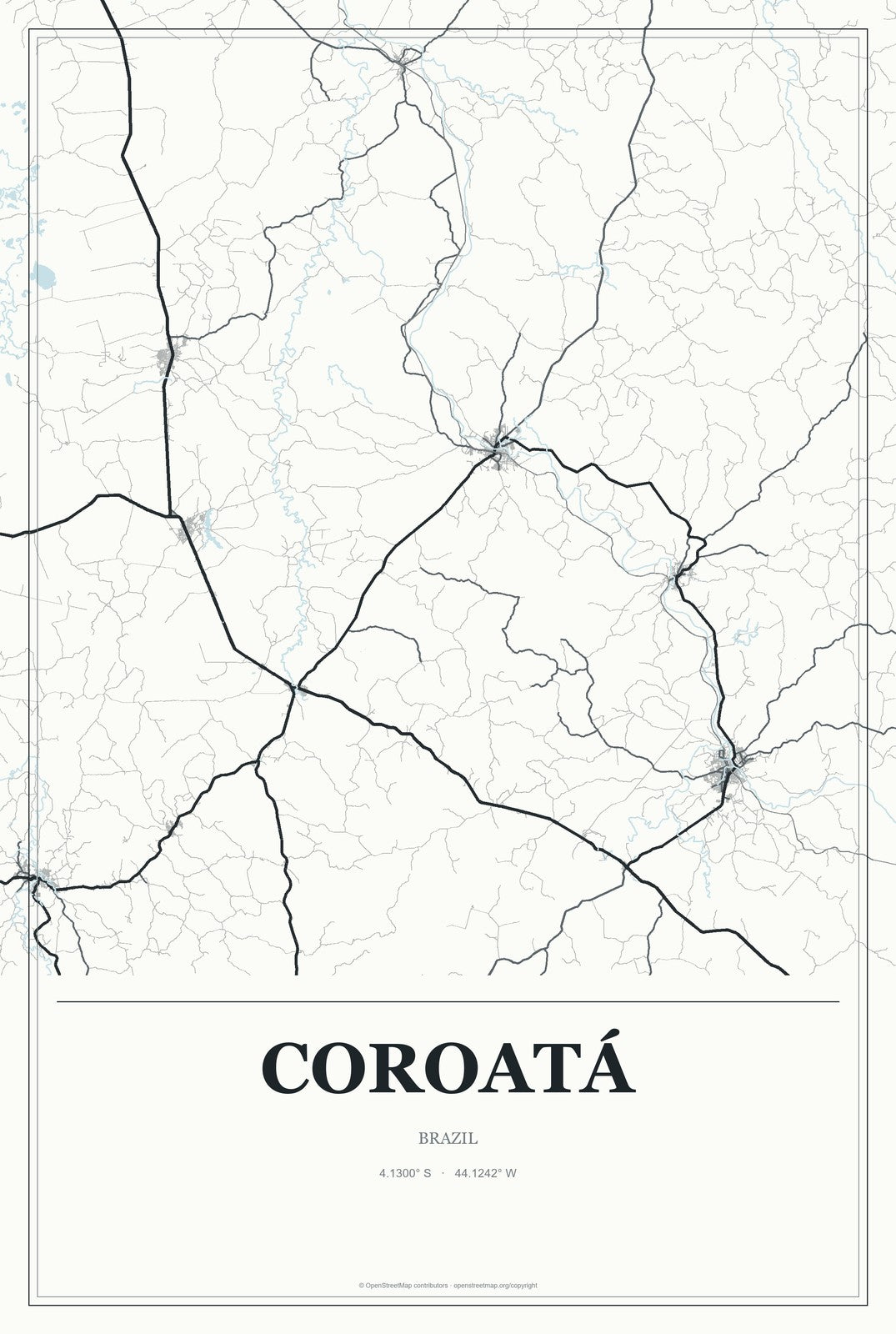 Coroatá, Brazil City Map Aluminum Sign in Gallery Air style