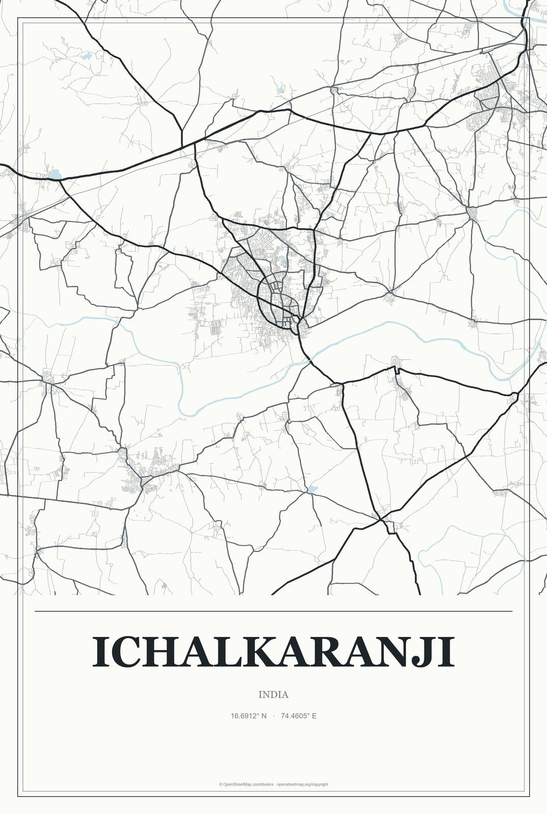 Ichalkaranji, India City Map Aluminum Sign in Gallery Air style