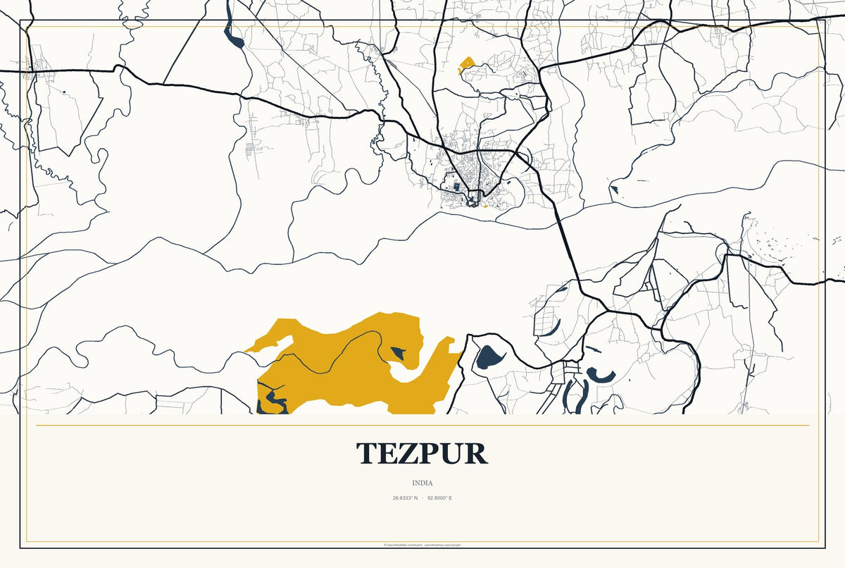 Tezpur, India City Map Aluminum Sign in Citrine Modern style