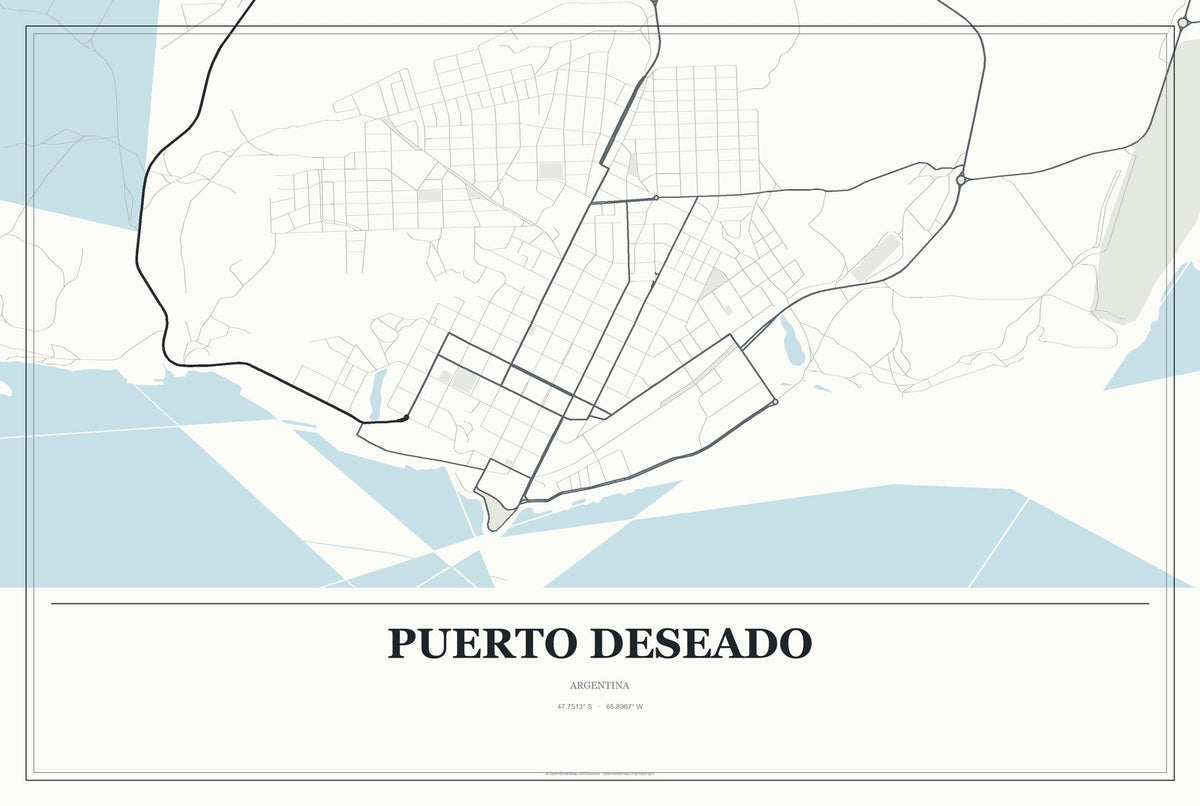 Puerto Deseado, Argentina City Map Aluminum Sign in Gallery Air style