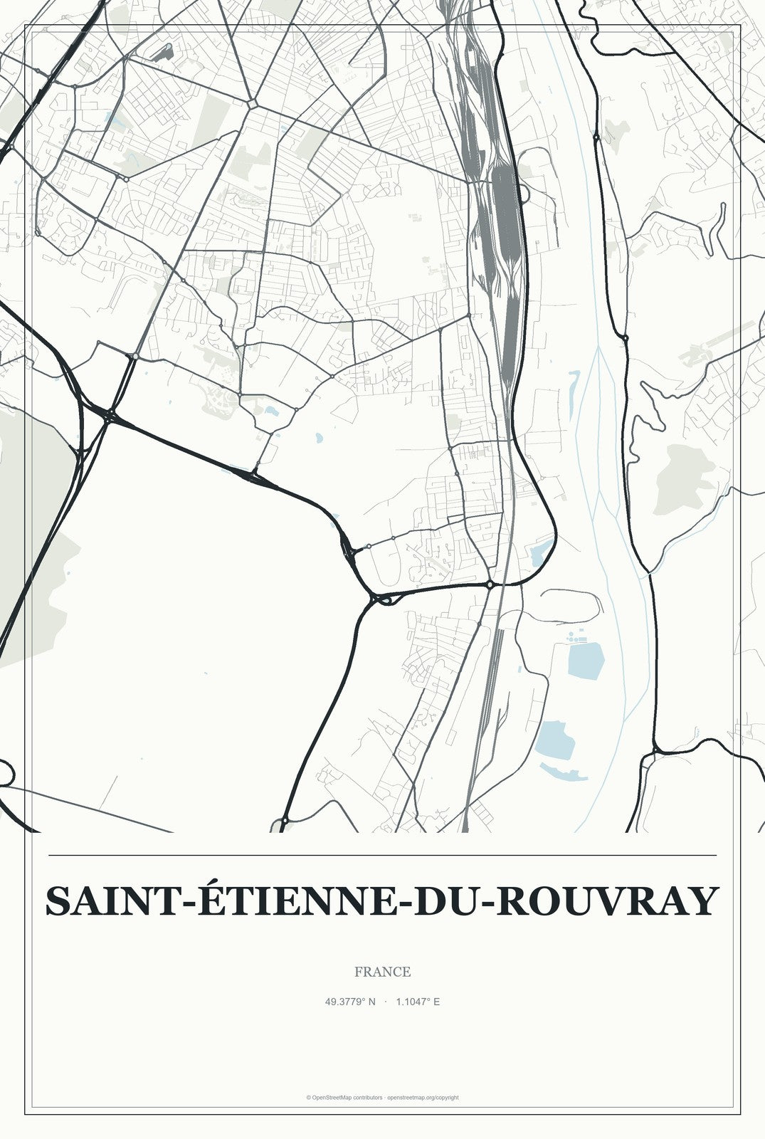 Saint-Étienne-du-Rouvray, France City Map Aluminum Sign in Gallery Air style