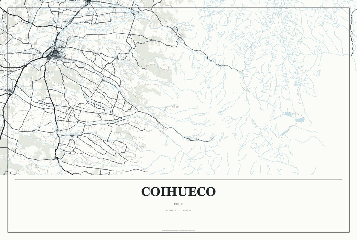 Coihueco, Chile City Map Aluminum Sign in Gallery Air style