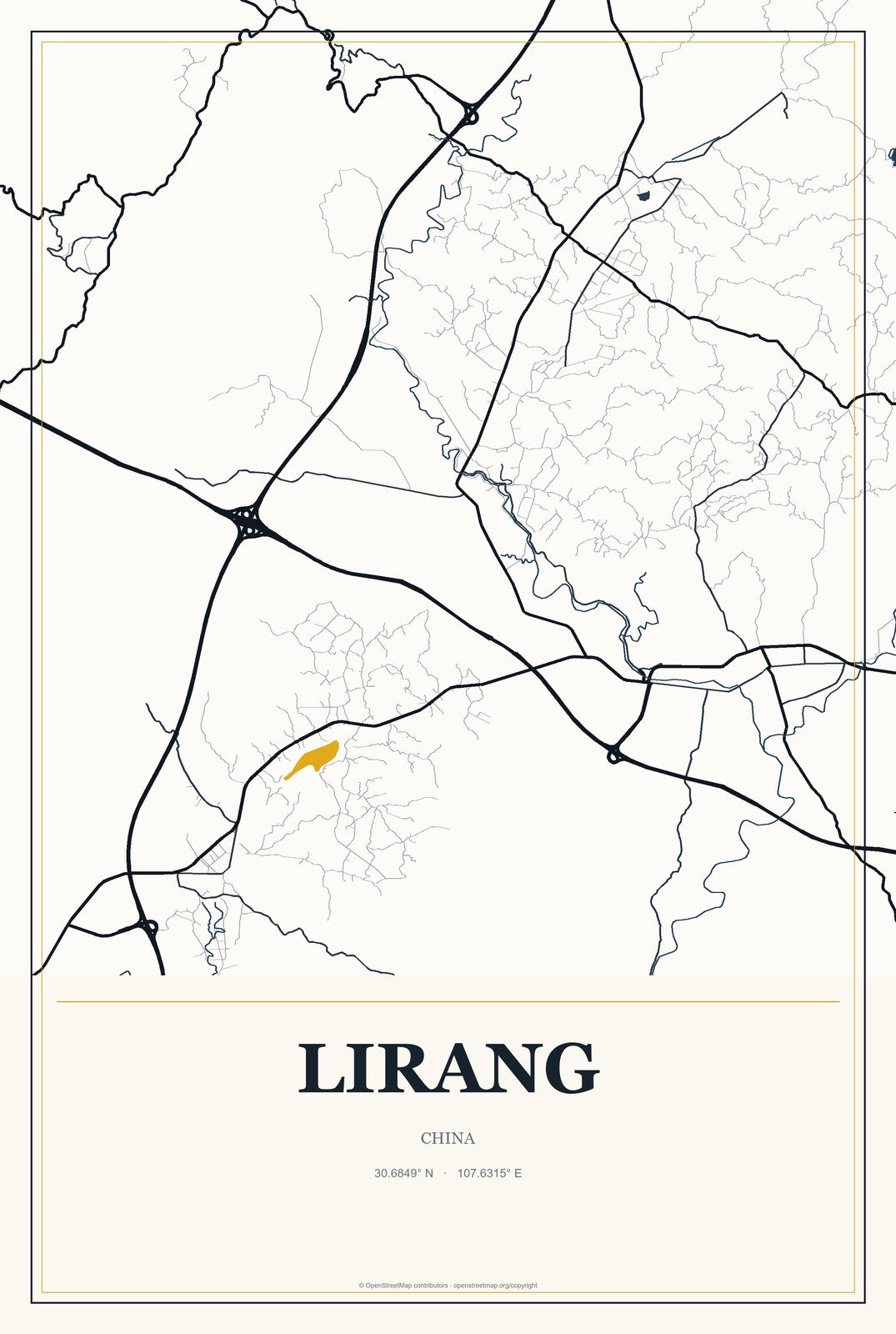 Lirang, China City Map Aluminum Sign in Citrine Modern style