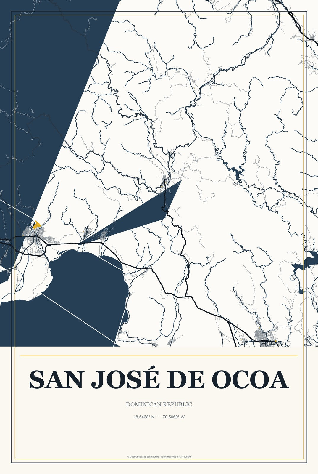 San José de Ocoa, Dominican Republic City Map Aluminum Sign in Citrine Modern style