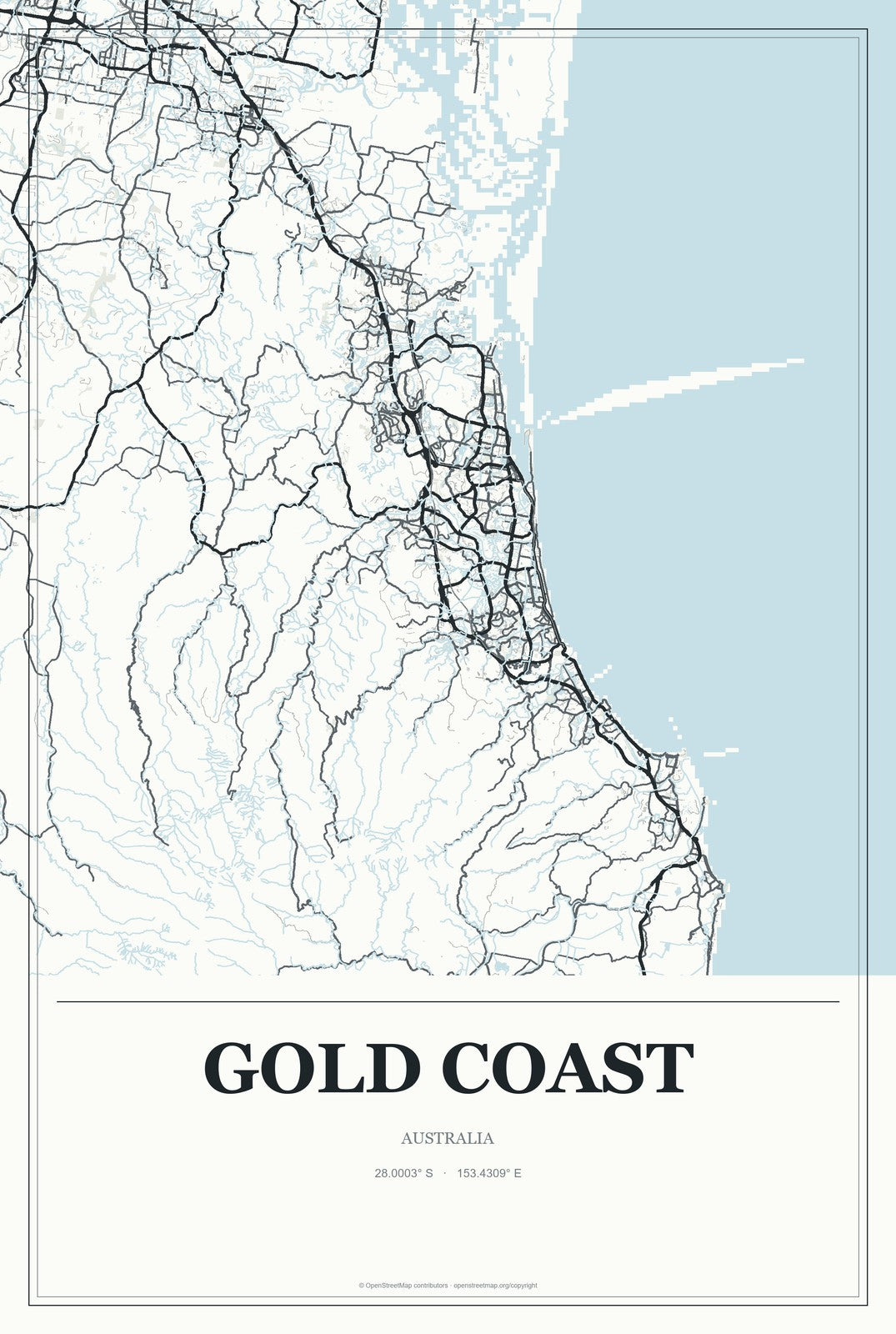 Gold Coast, Australia City Map Aluminum Sign in Gallery Air style