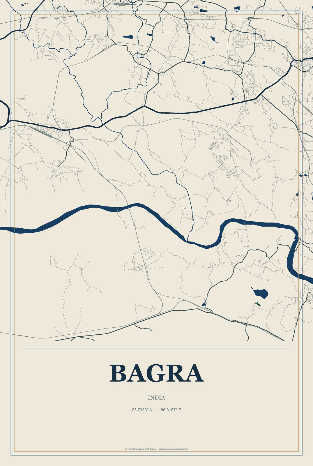 Bagra, India City Map Aluminum Sign in Coastal Cutout style