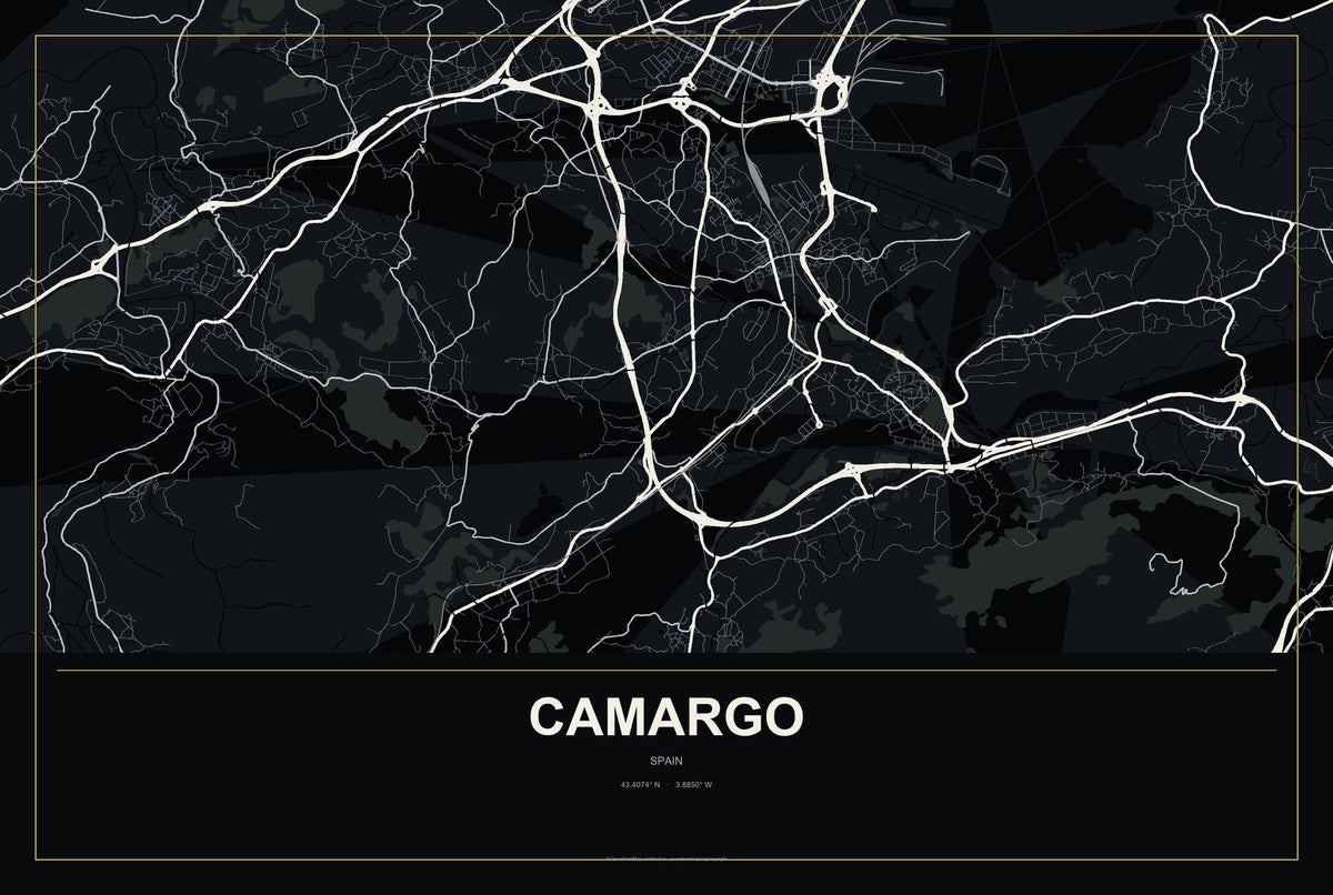 Camargo, Spain City Map Aluminum Sign in Metropolitan Noir style