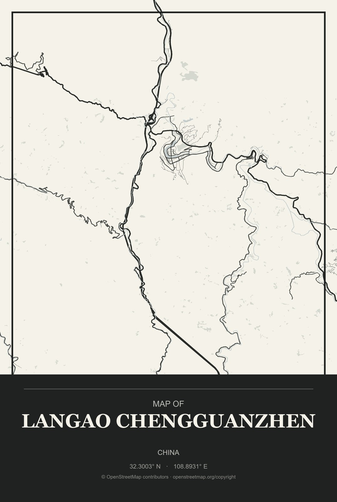 Langao Chengguanzhen, China City Map Aluminum Sign in Museum Plaque style