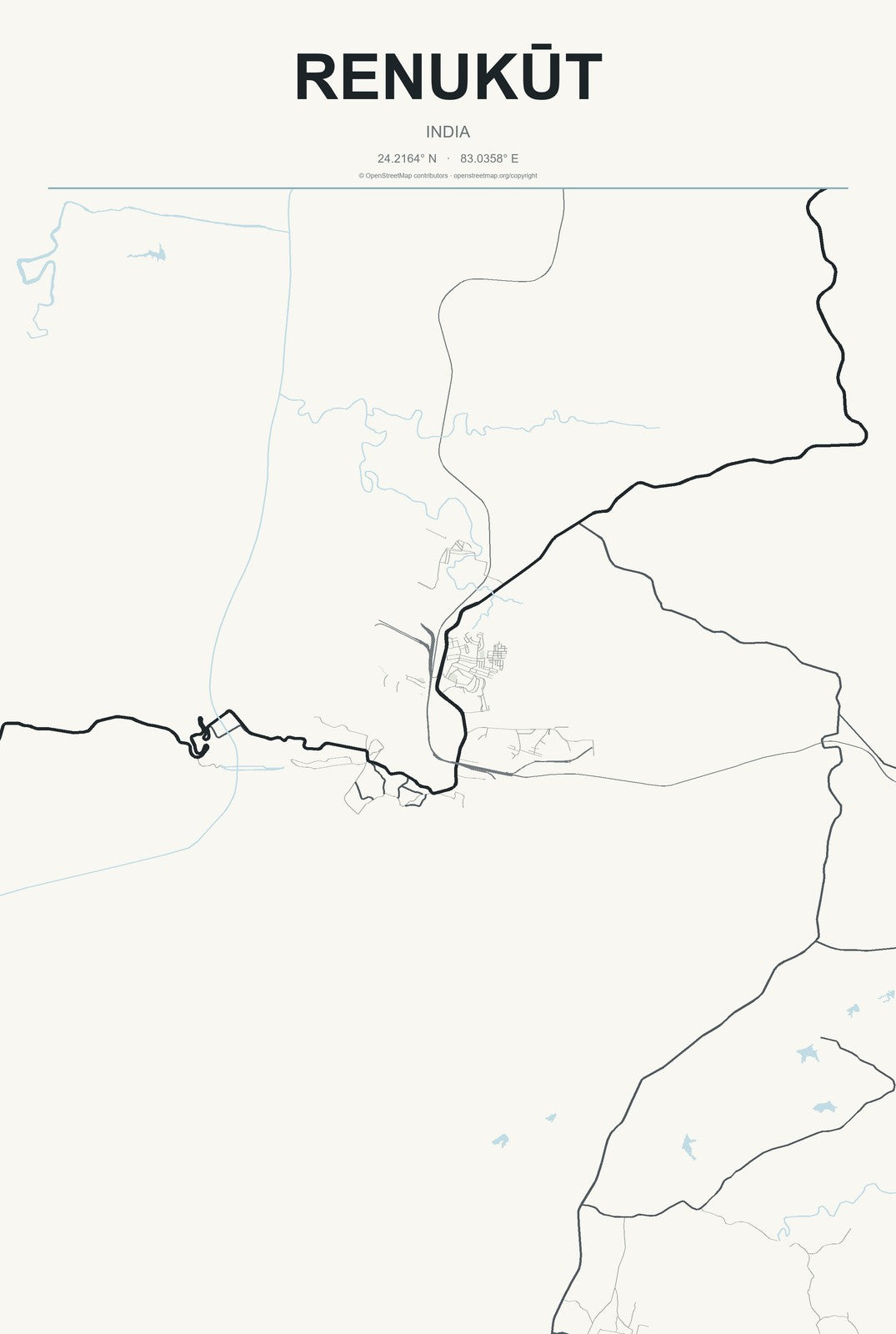 Renukūt, India City Map Aluminum Sign in Headline Atlas style