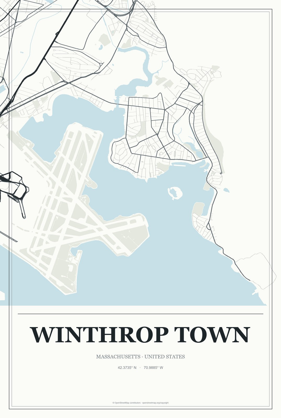 Winthrop Town, Massachusetts City Map Aluminum Sign in Gallery Air style