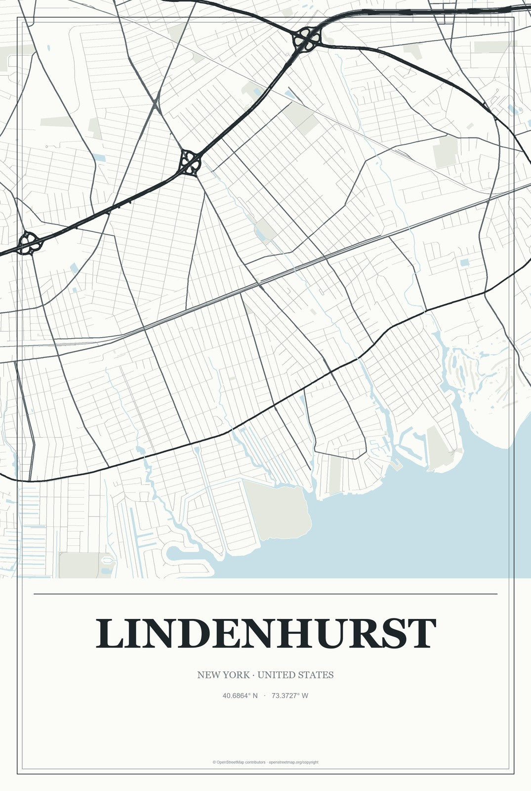 Lindenhurst, New York City Map Aluminum Sign in Gallery Air style
