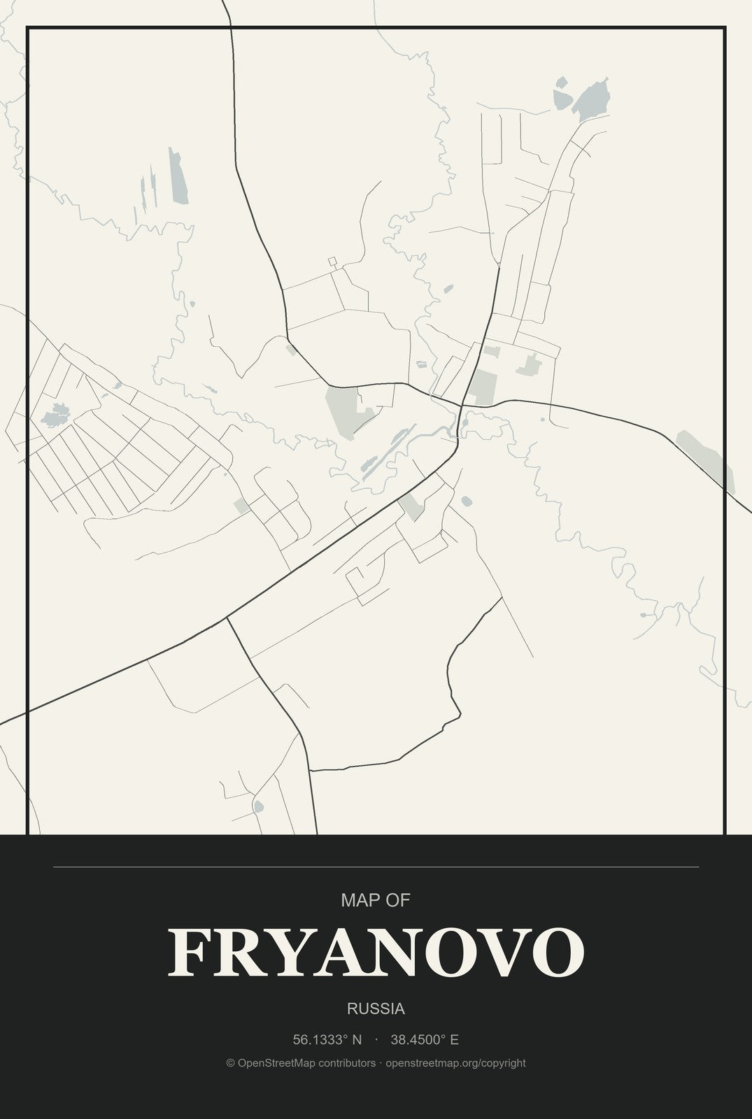 Fryanovo, Russia City Map Aluminum Sign in Museum Plaque style