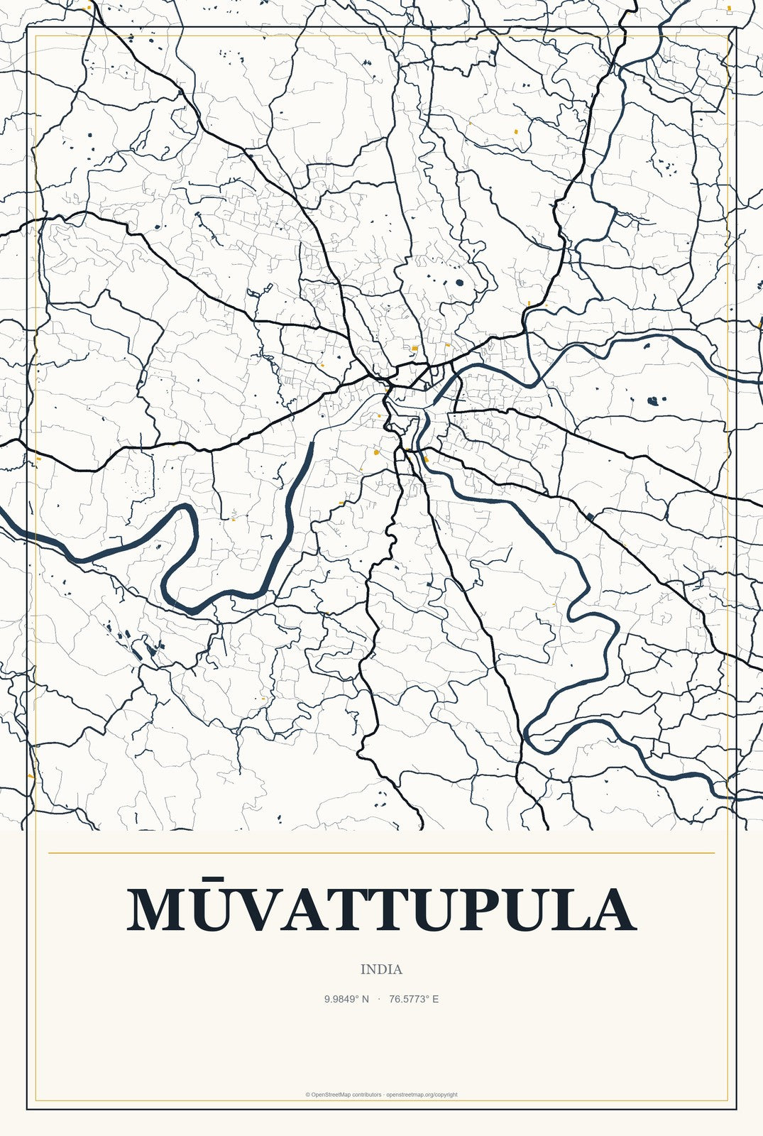 Mūvattupula, India City Map Aluminum Sign in Citrine Modern style