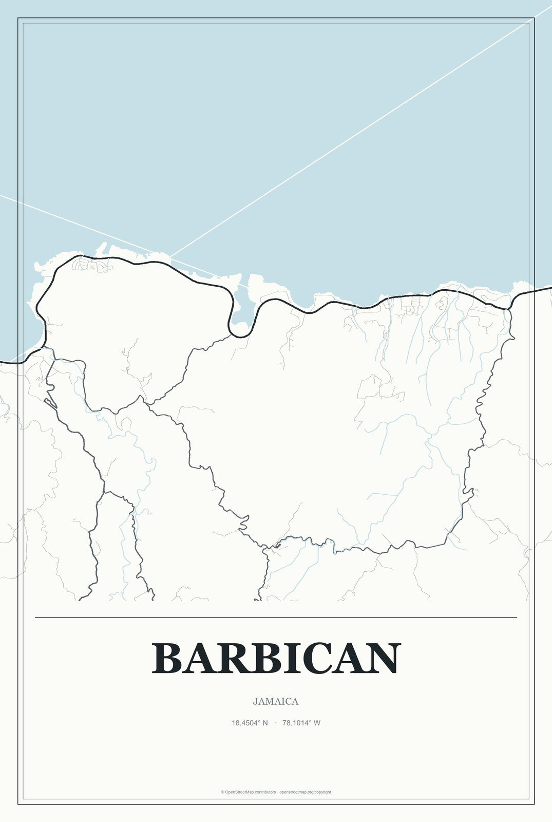 Barbican, Jamaica City Map Aluminum Sign in Gallery Air style