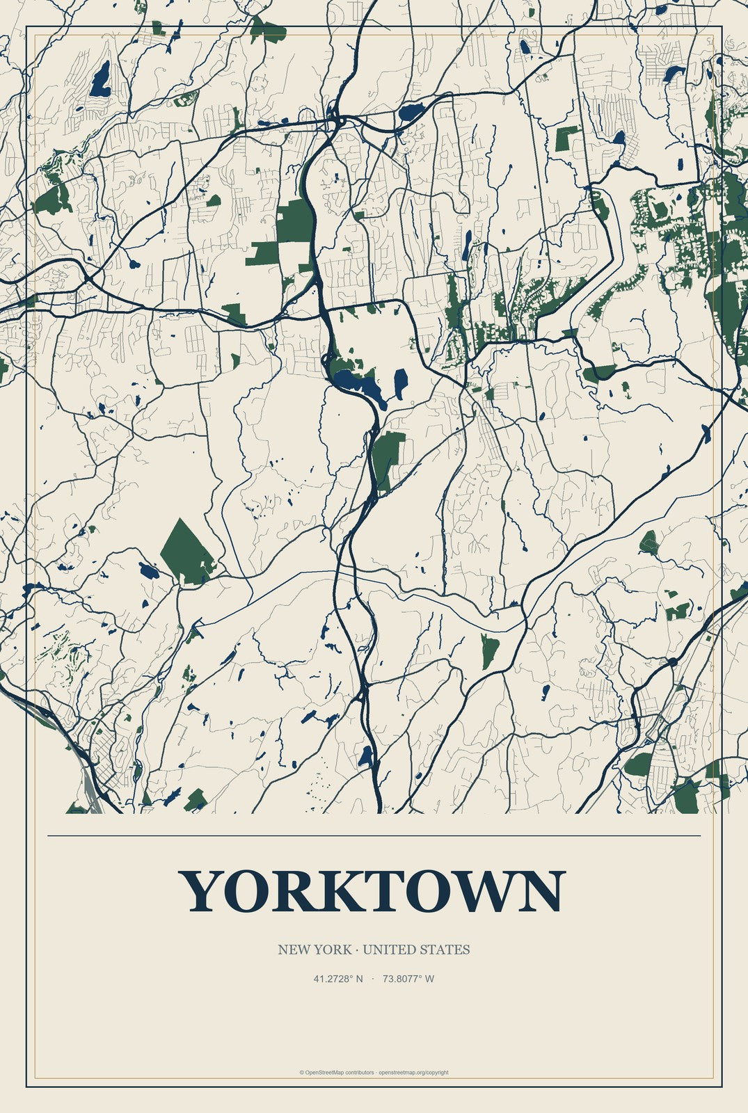 Yorktown, New York City Map Aluminum Sign in Coastal Cutout style