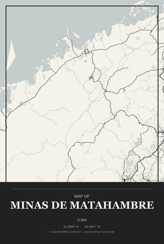 Minas de Matahambre, Cuba City Map Aluminum Sign in Museum Plaque style