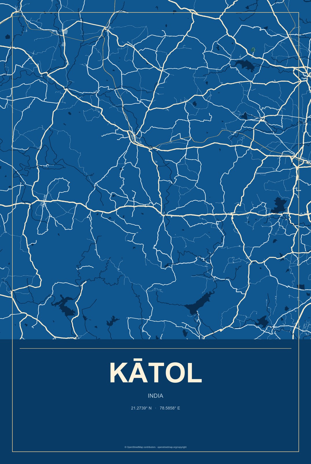Kātol, India City Map Aluminum Sign in Harbor Cobalt style