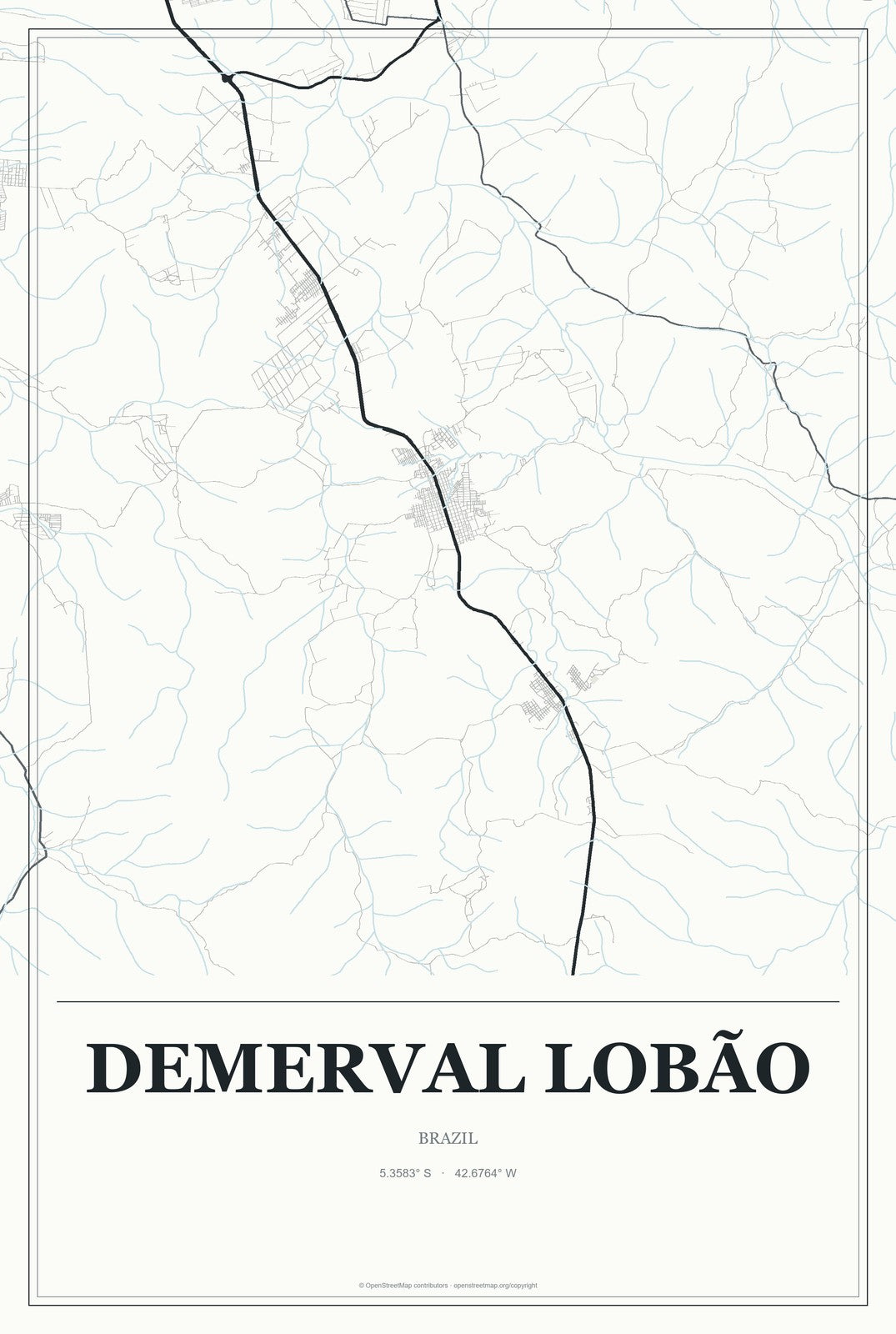 Demerval Lobão, Brazil City Map Aluminum Sign in Gallery Air style