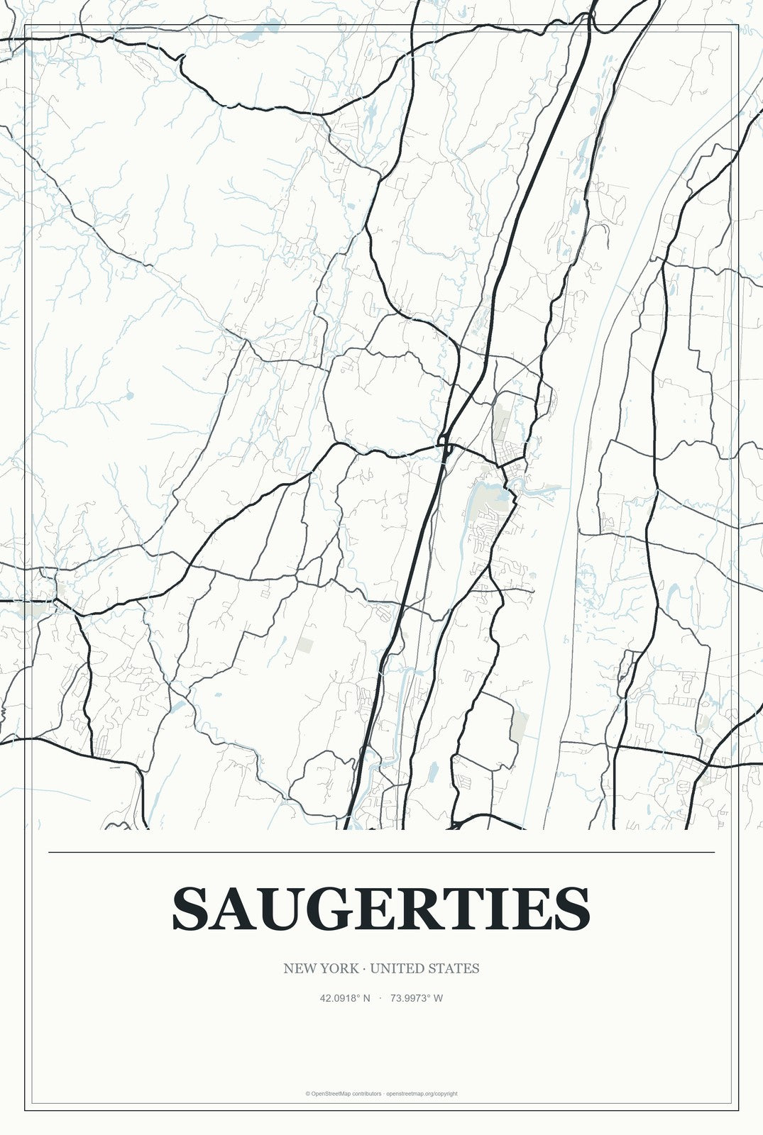 Saugerties, New York City Map Aluminum Sign in Gallery Air style