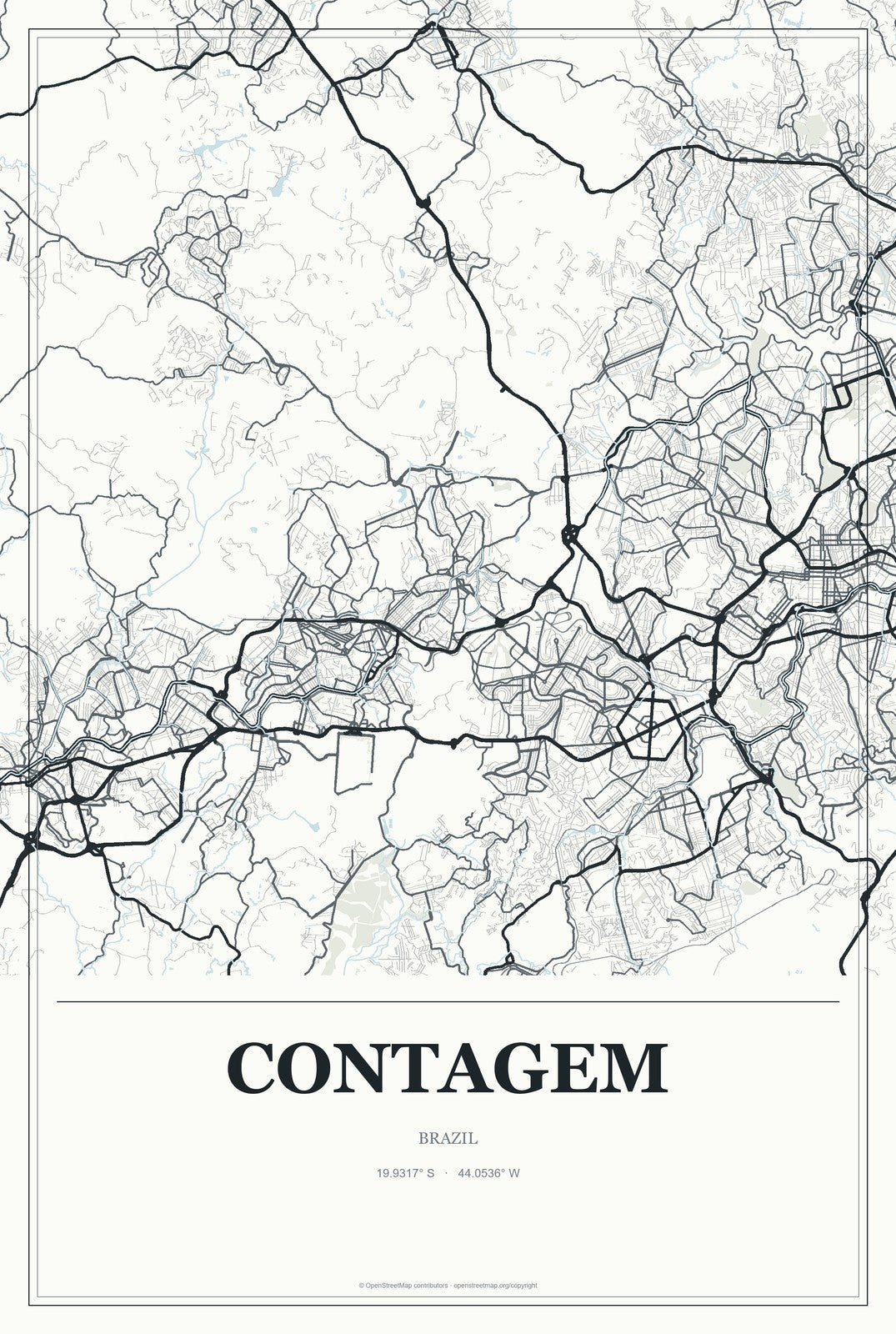 Contagem, Brazil City Map Aluminum Sign in Gallery Air style