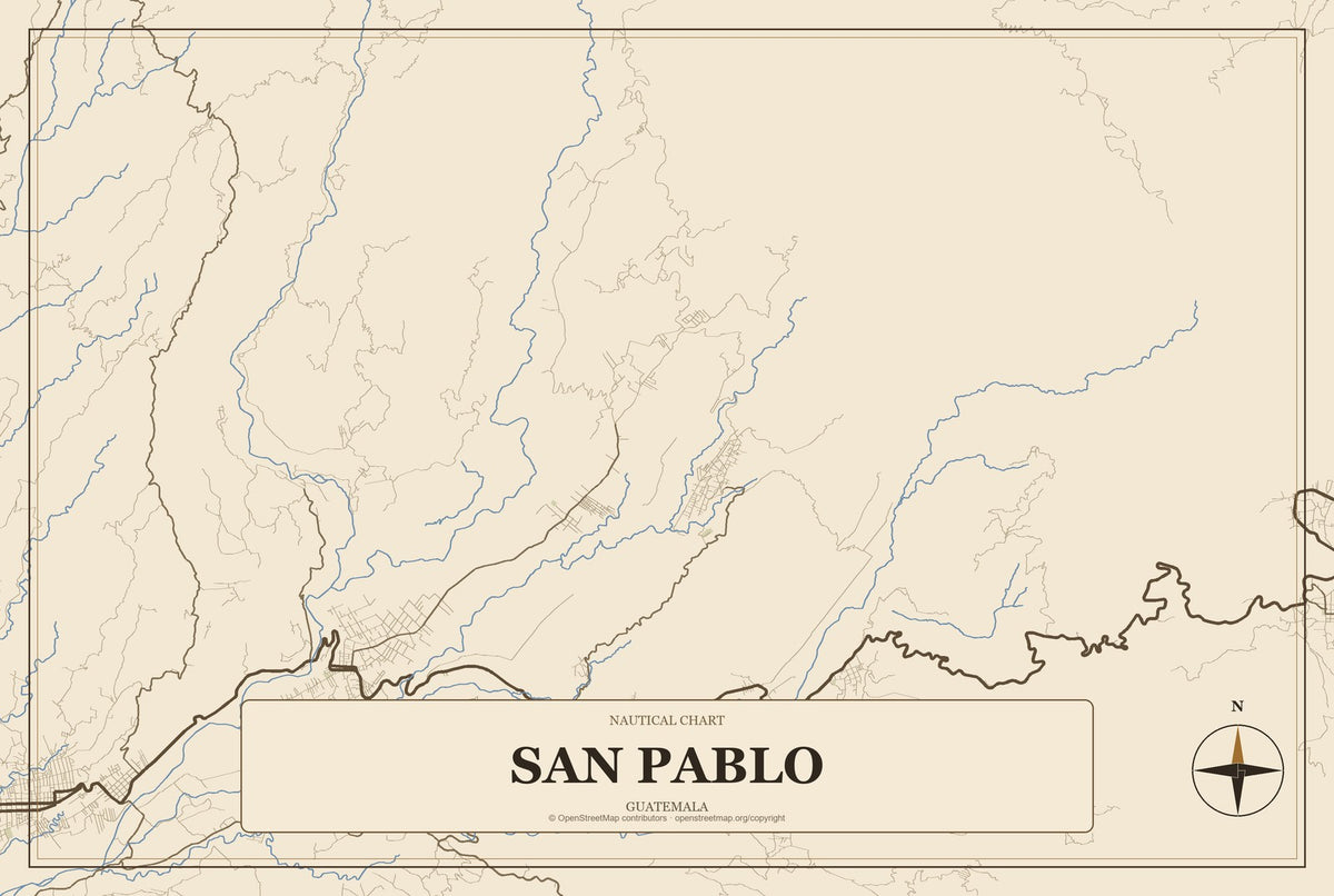 San Pablo, Guatemala City Map Aluminum Sign in Heritage Nautical style