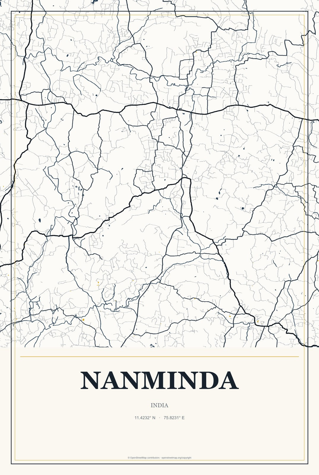 Nanminda, India City Map Aluminum Sign in Citrine Modern style