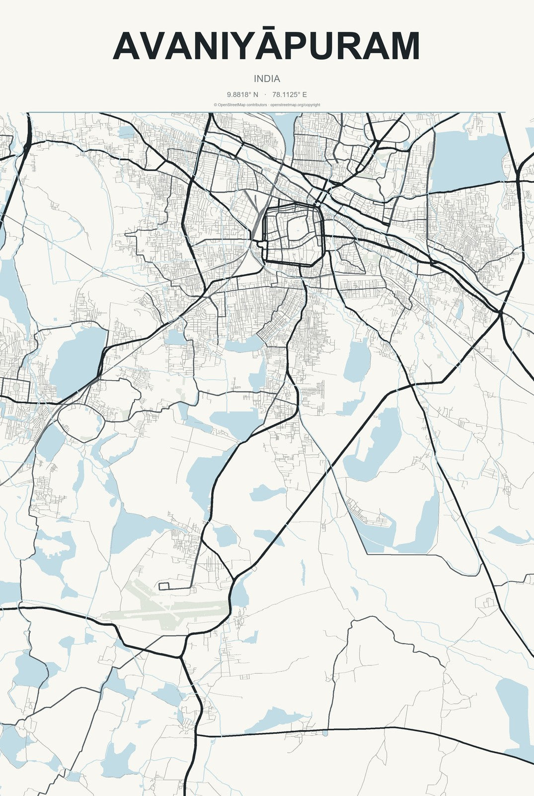 Avaniyāpuram, India City Map Aluminum Sign in Headline Atlas style