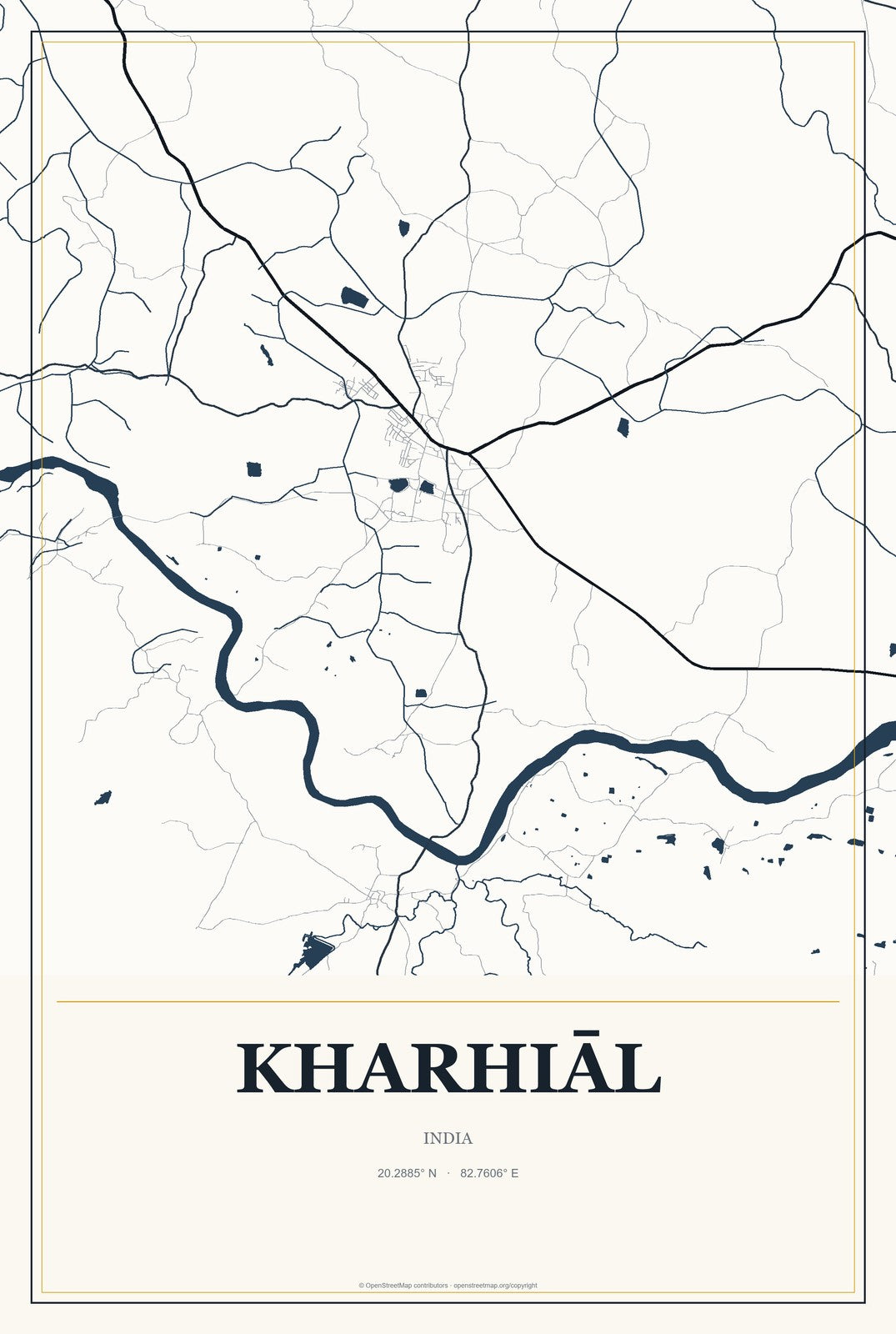 Kharhiāl, India City Map Aluminum Sign in Citrine Modern style
