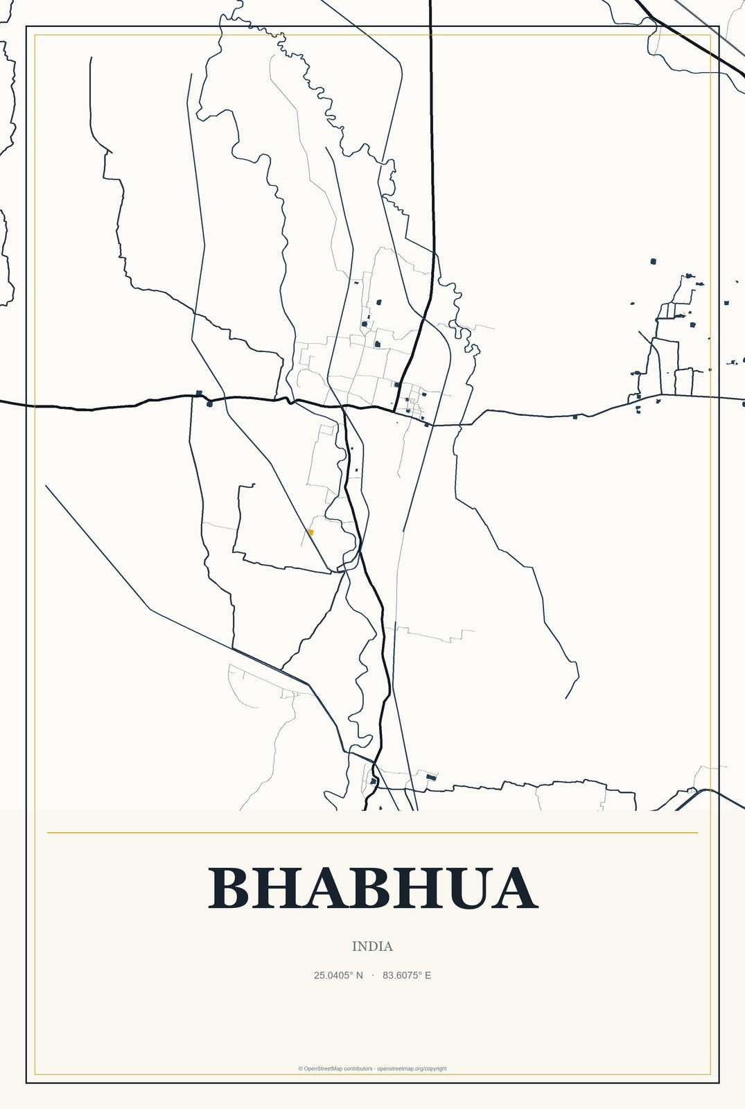 Bhabhua, India City Map Aluminum Sign in Citrine Modern style