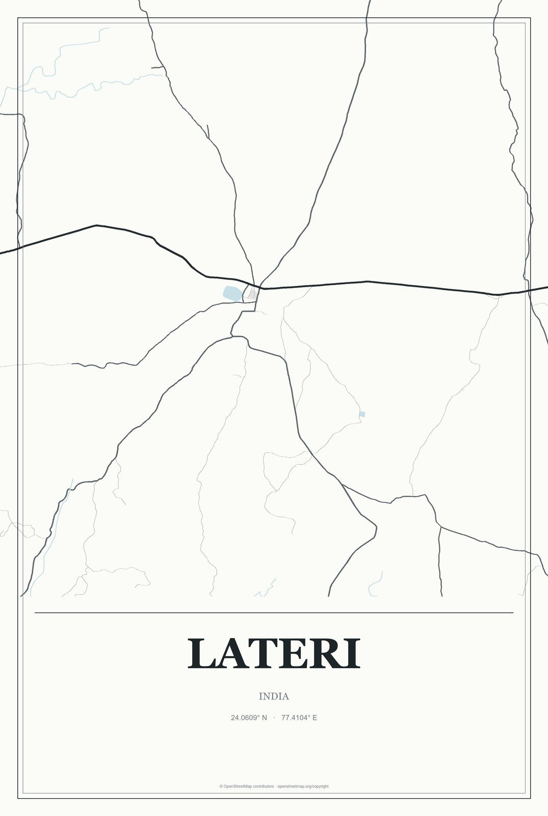 Lateri, India City Map Aluminum Sign in Gallery Air style