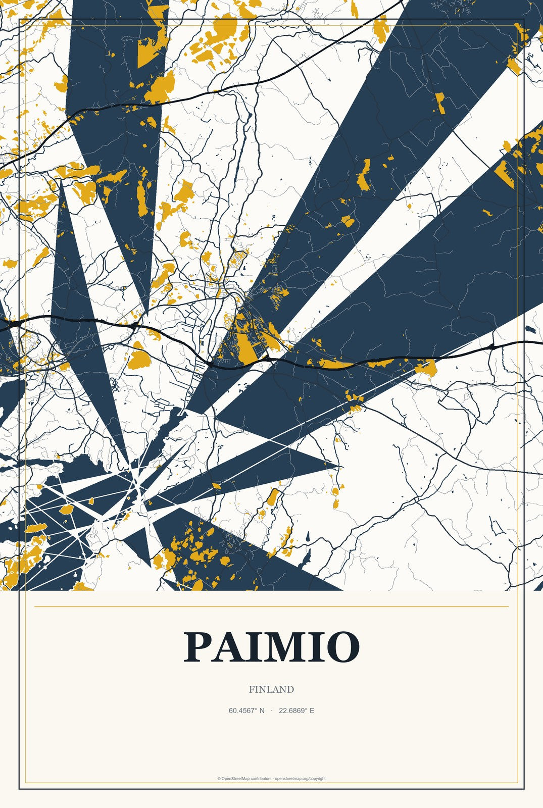Paimio, Finland City Map Aluminum Sign in Citrine Modern style