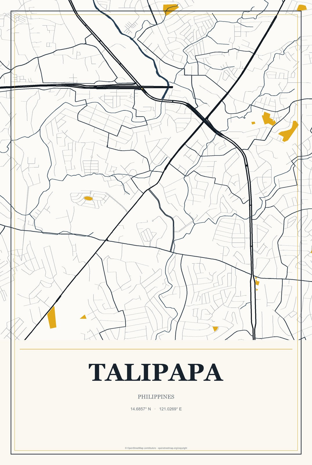 Talipapa, Philippines City Map Aluminum Sign in Citrine Modern style