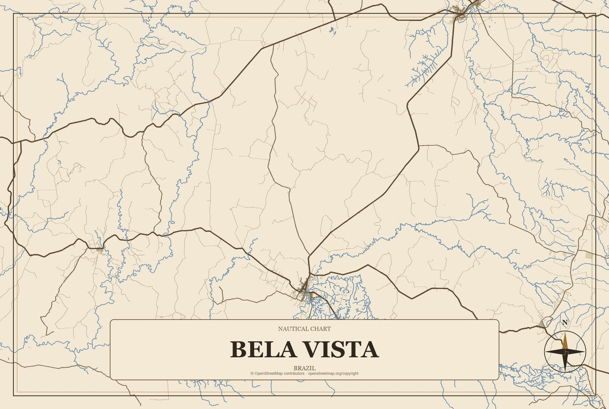 Bela Vista, Brazil City Map Aluminum Sign in Heritage Nautical style