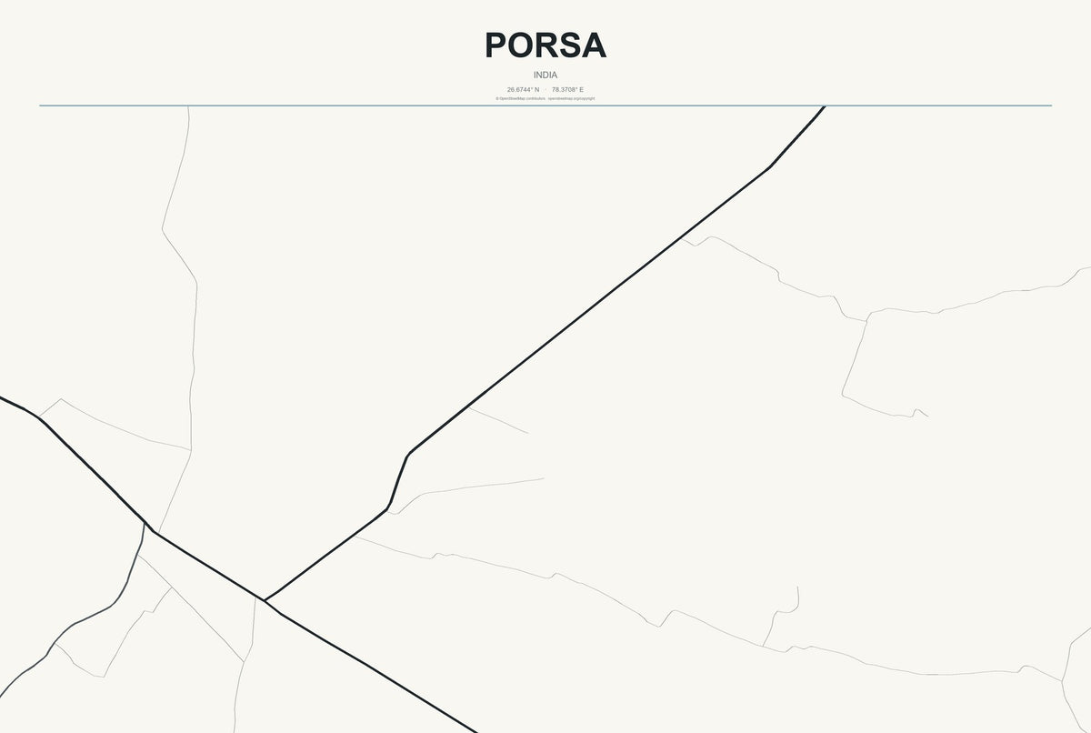 Porsa, India City Map Aluminum Sign in Headline Atlas style