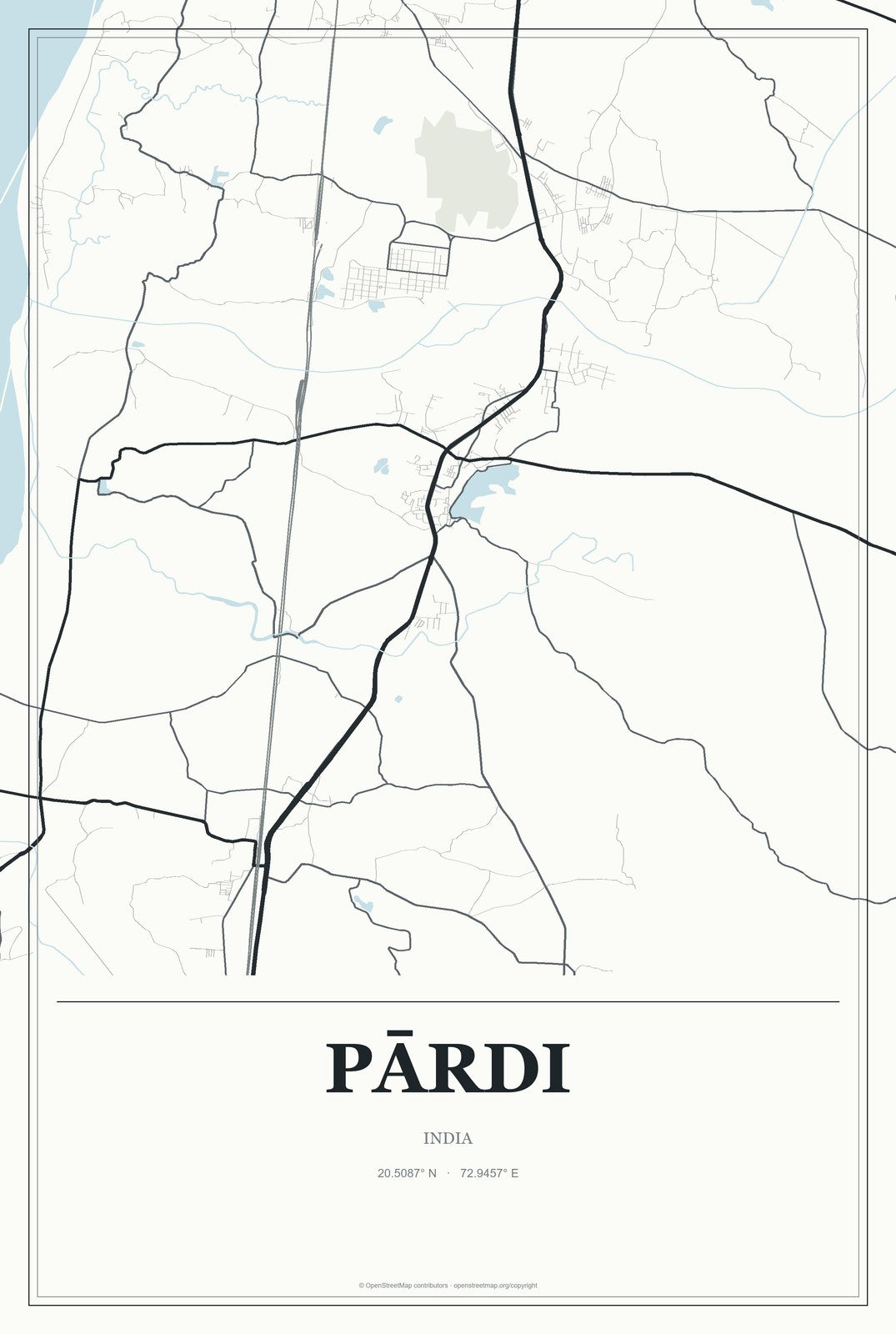 Pārdi, India City Map Aluminum Sign in Gallery Air style