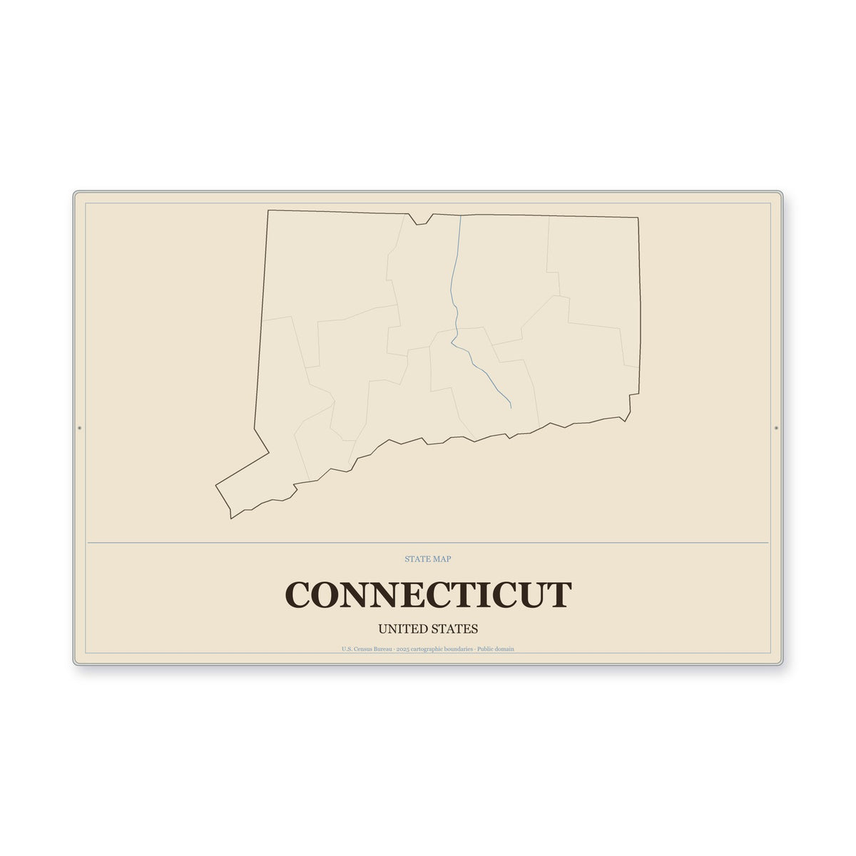 Connecticut state map aluminum sign in Heritage Nautical style