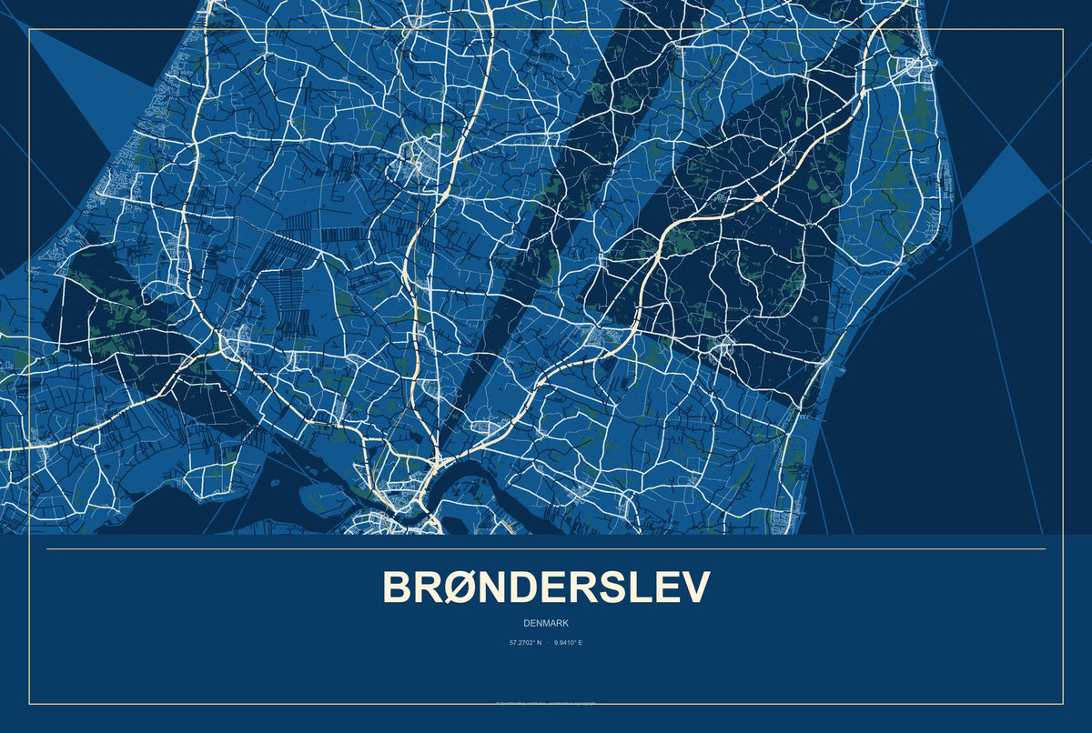 Brønderslev, Denmark City Map Aluminum Sign in Harbor Cobalt style