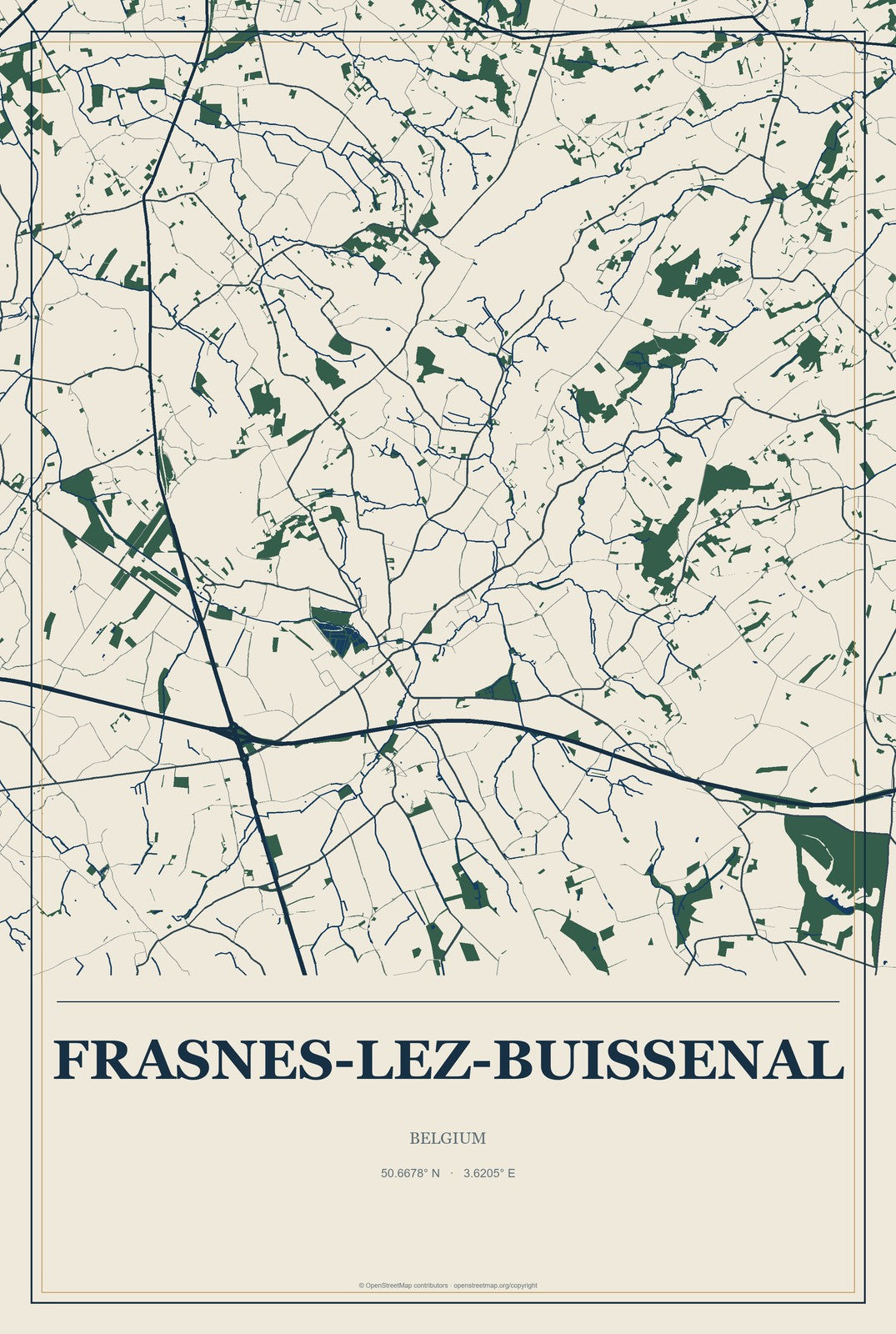 Frasnes-lez-Buissenal, Belgium City Map Aluminum Sign in Coastal Cutout style