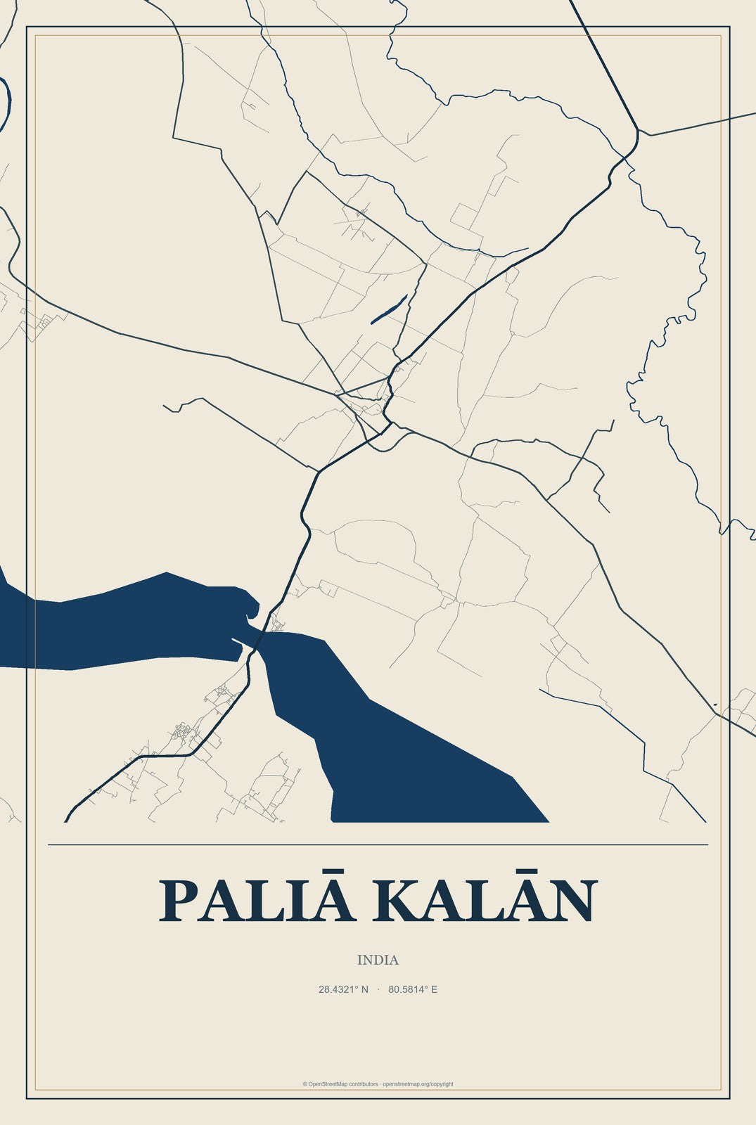 Paliā Kalān, India City Map Aluminum Sign in Coastal Cutout style