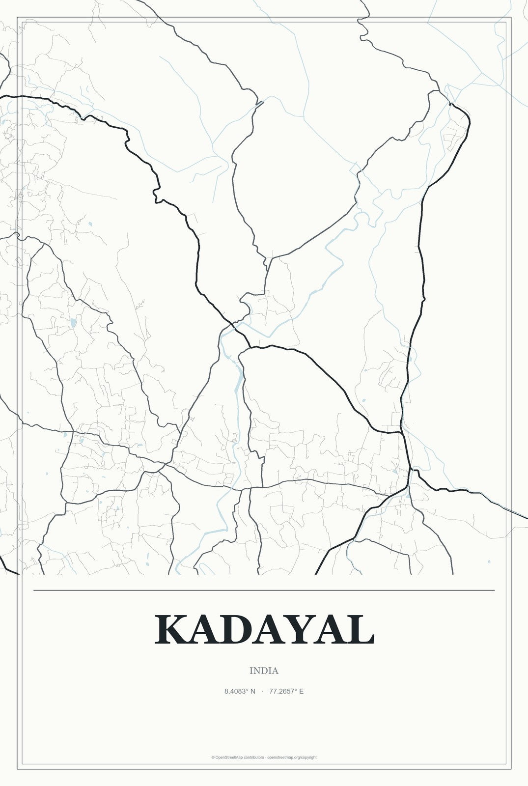 Kadayal, India City Map Aluminum Sign in Gallery Air style