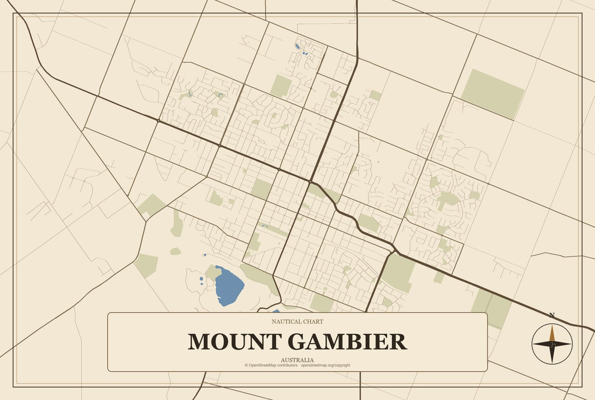Mount Gambier, Australia City Map Aluminum Sign in Heritage Nautical style