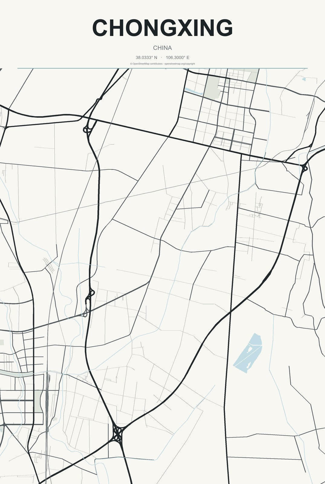 Chongxing, Ningxia, China City Map Aluminum Sign in Headline Atlas style