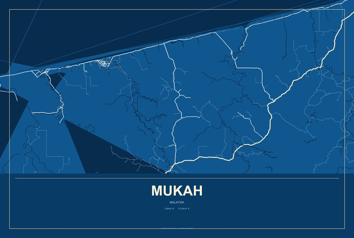 Mukah, Malaysia City Map Aluminum Sign in Harbor Cobalt style