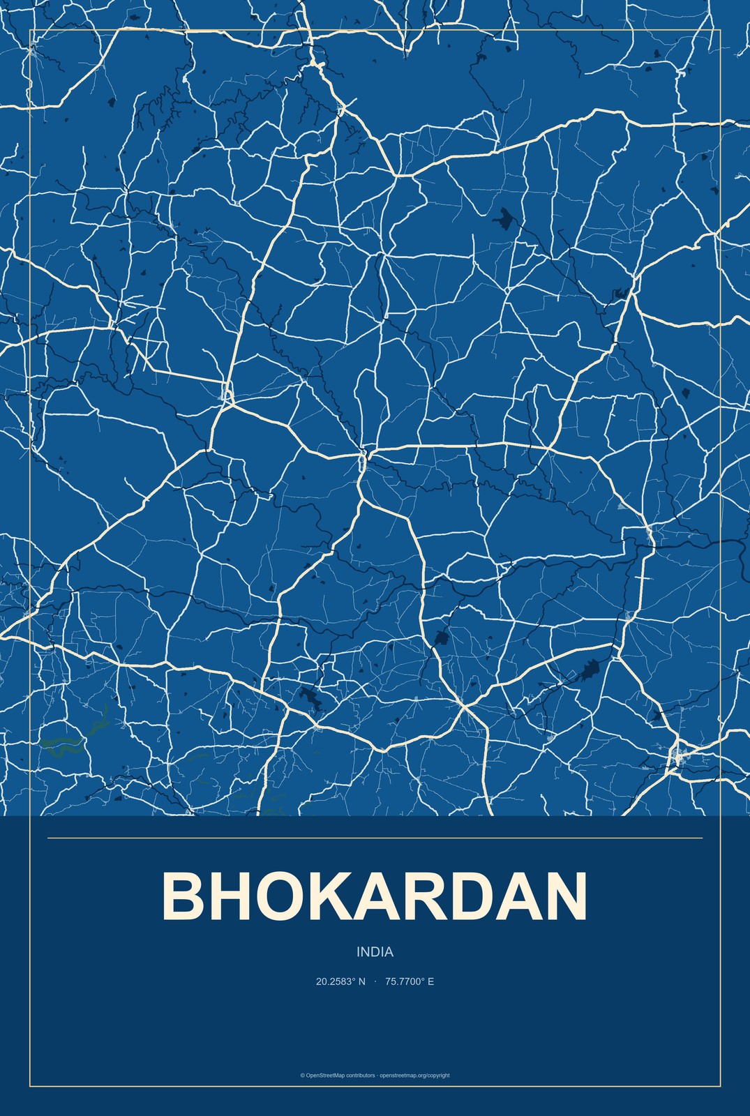 Bhokardan, India City Map Aluminum Sign in Harbor Cobalt style