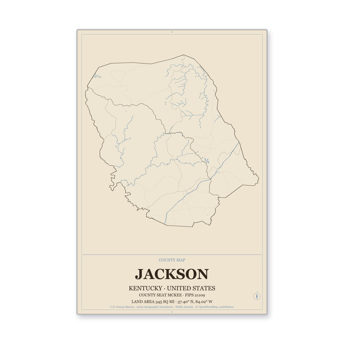 Jackson County, Kentucky Map Aluminum Sign in Heritage Nautical style
