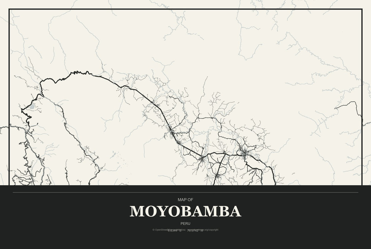 Moyobamba, Peru City Map Aluminum Sign in Museum Plaque style