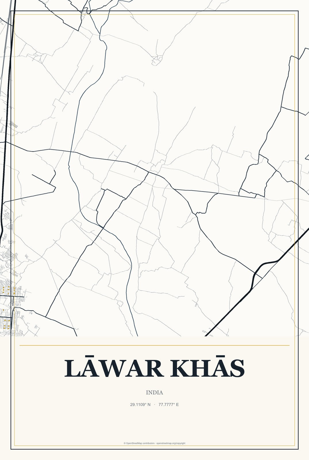Lāwar Khās, India City Map Aluminum Sign in Citrine Modern style