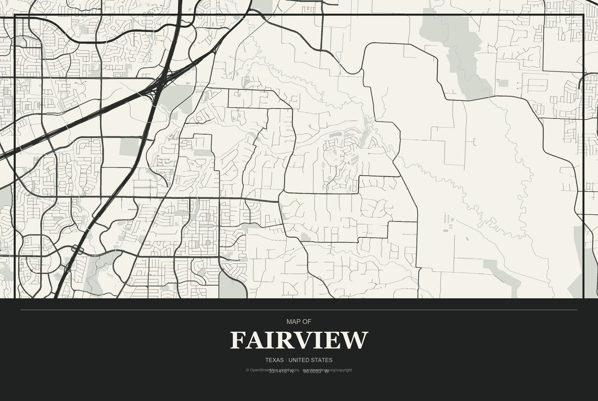 Fairview, Texas City Map Aluminum Sign in Museum Plaque style